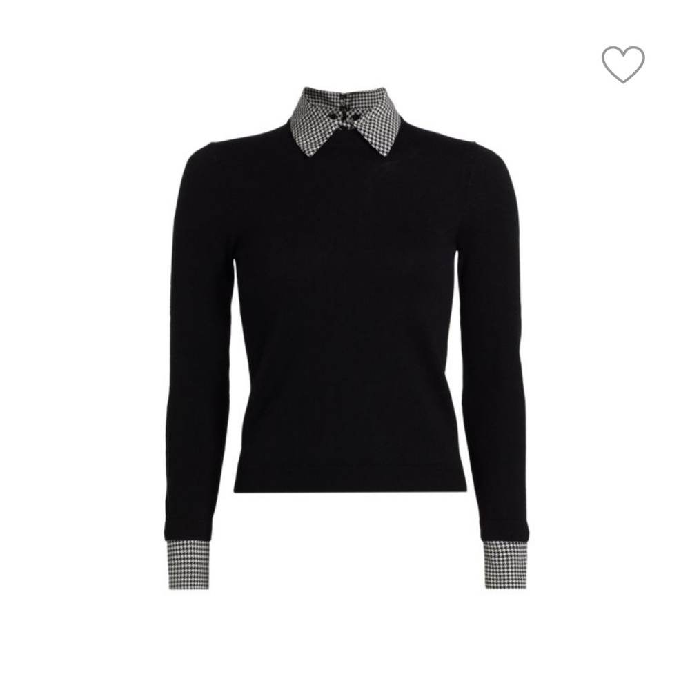 Black Sweater with Checkered Collar and Cuffs